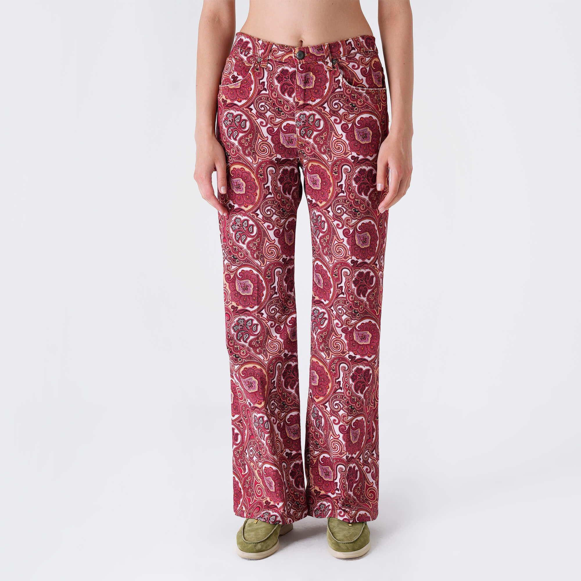 Etro - Red&Multicolor Ethnic Print Denim Pants